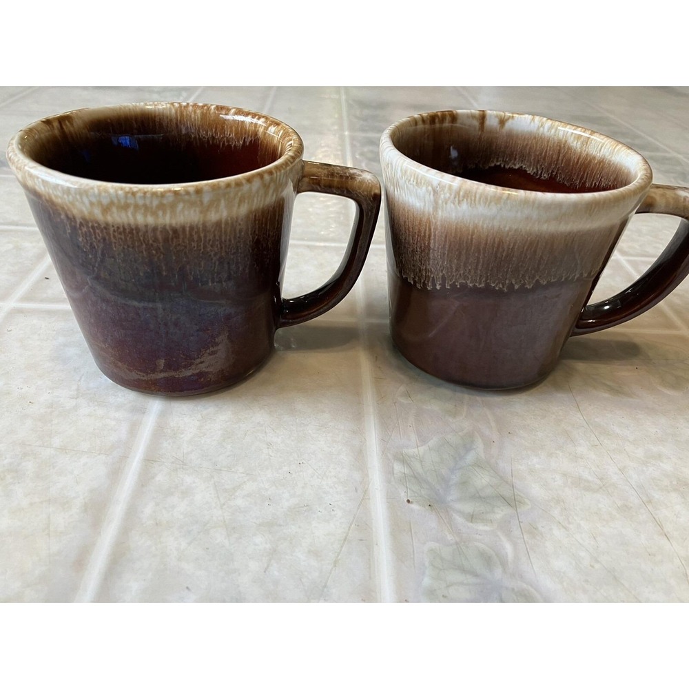 McCoy Brown Drip Glaze Coffee Mugs Cups Pottery USA Set‎ of 2 Vintage